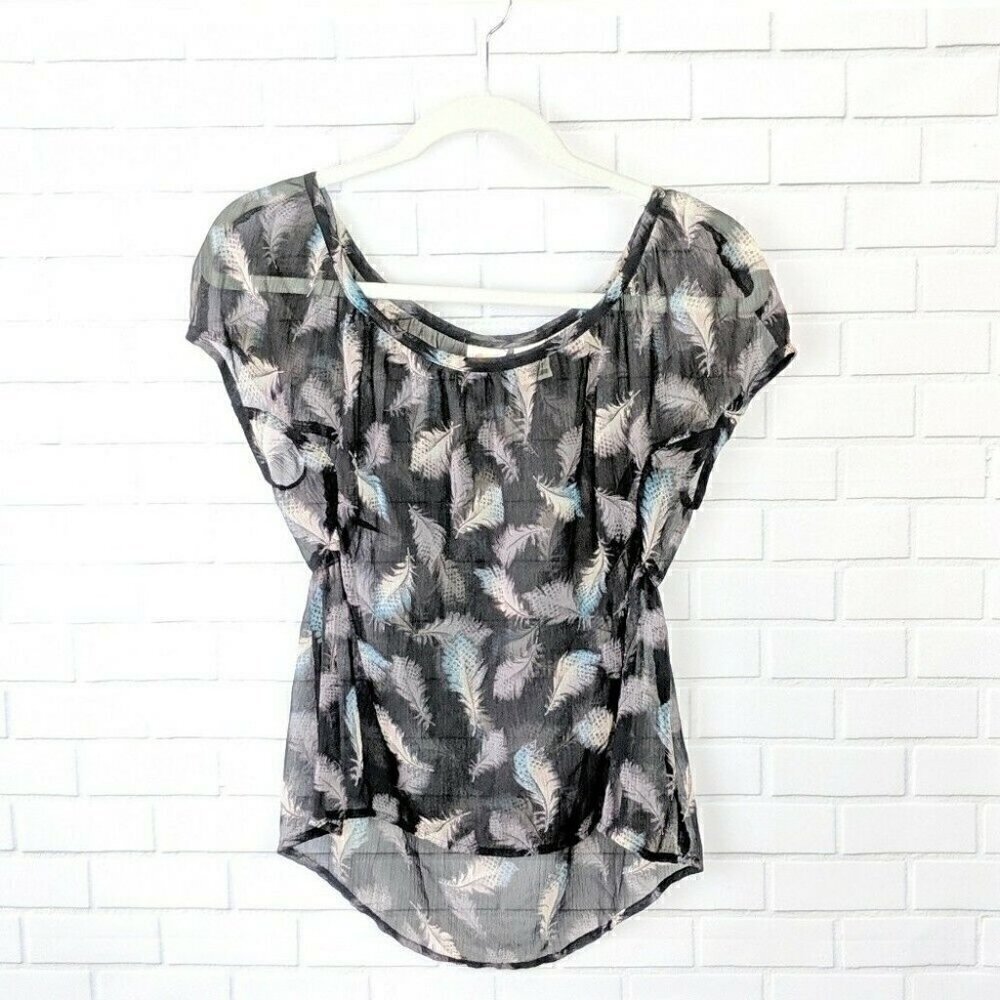 Mudd Black/Teal Sheer Feather‎ Top Womens Small